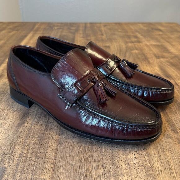 Florsheim Men’s Como Tassel Heeled Leather Loafer Shoe Black Cherry Sz 10.5 EEE - Picture 3 of 13